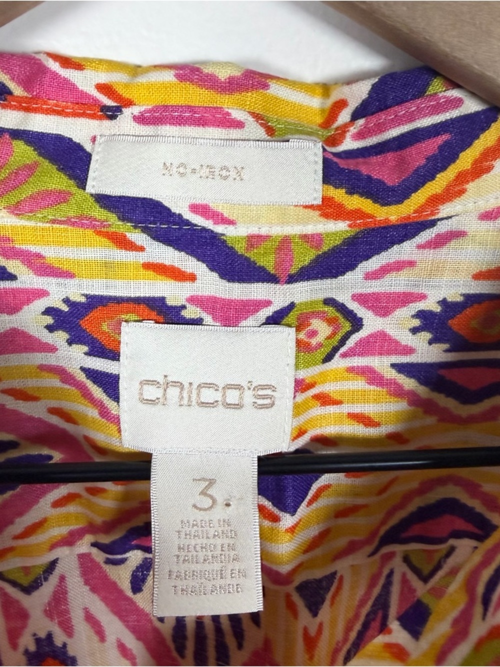Chicos Effortless 100% Linen Button Up Back Shirt Size 3/XL Orange Pink Boho - Picture 5 of 9